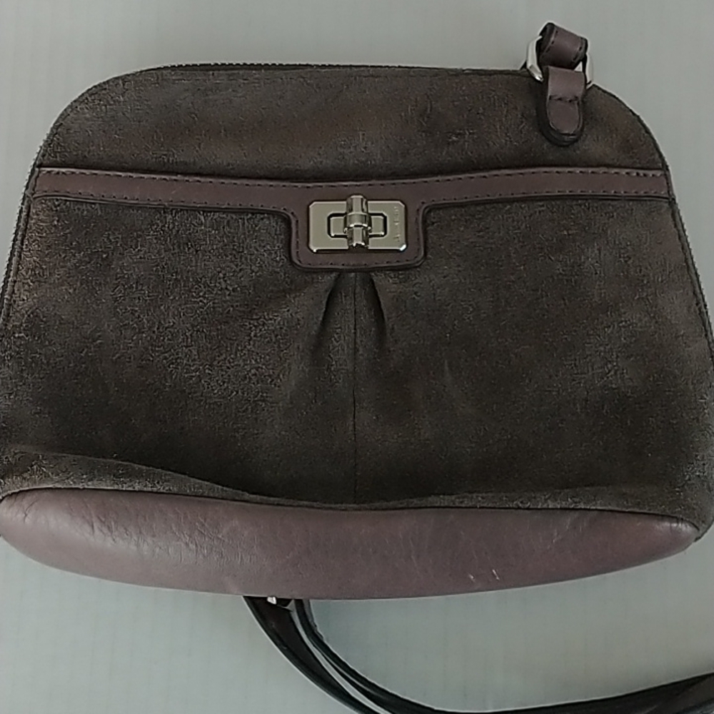 B.Makowsky Suede Leather Full Zip Wide Open Adjustable Crossbody Bag - Picture 1 of 15
